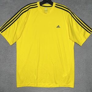 adidas Jersey Shirt Mens Sz L Yellow 3 Side Stripes Accent Climalite 2010 Tee